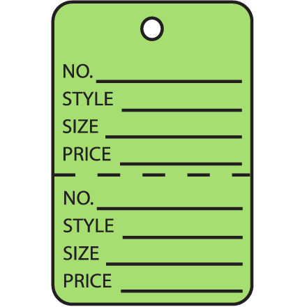 1 <span class='fraction'>1/4</span> x 1 <span class='fraction'>7/8</span>" Green Perforated Garment Tags