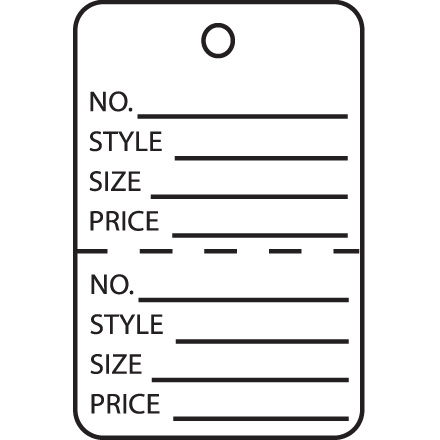 1 <span class='fraction'>1/4</span> x 1 <span class='fraction'>7/8</span>" White Perforated Garment Tags