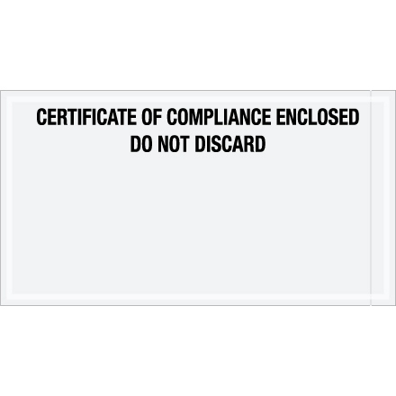 6 x 11" "Certificate of Compliance Enclosed" Transportation Envelopes